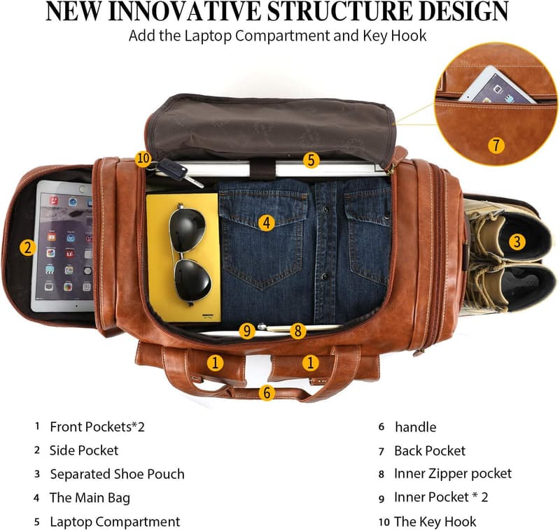 Waterproof Brown Duffel Bag with Shoe Pouch for Travel