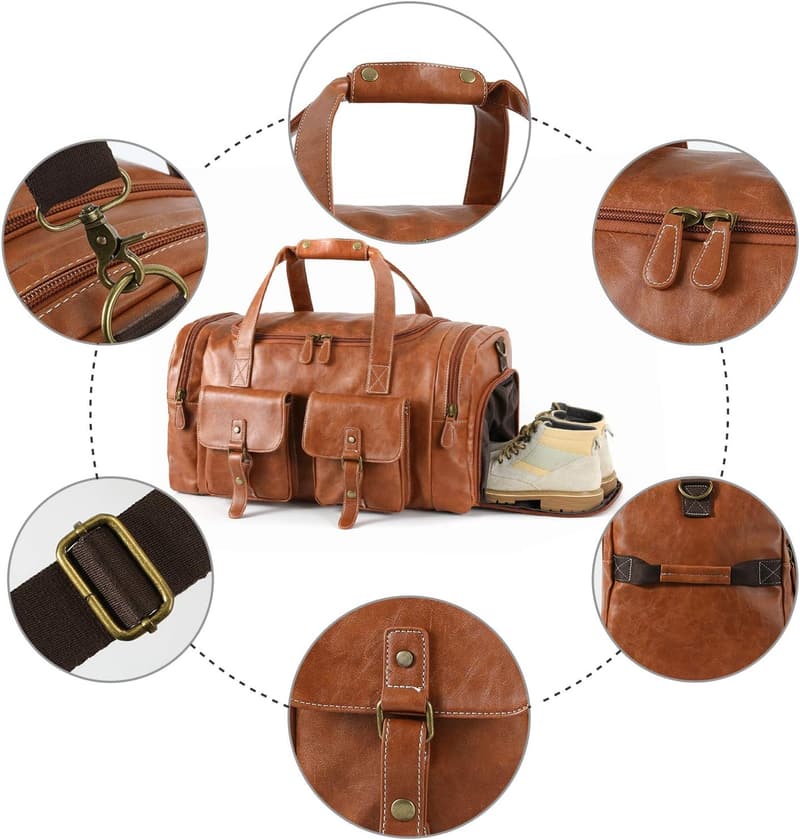 Waterproof Brown Duffel Bag with Shoe Pouch for Travel