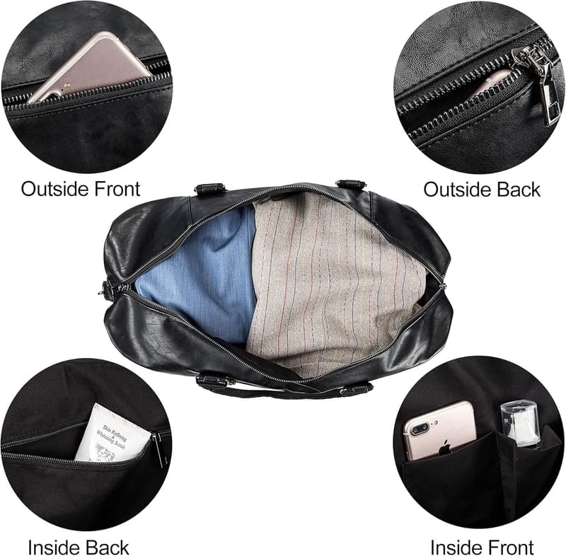 Waterproof Leather Weekender Bag with Shoe Pouch