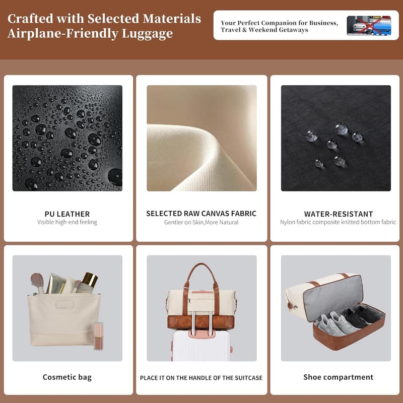 Women's 21-Inch Canvas Leather Travel Duffel Bag Set