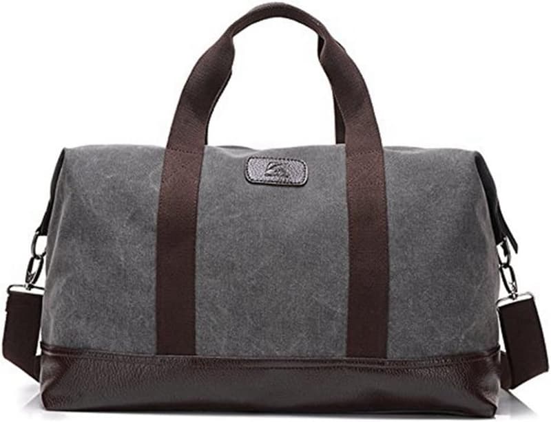 Grey Canvas Leather Travel Duffle Bag for Weekend Getaways