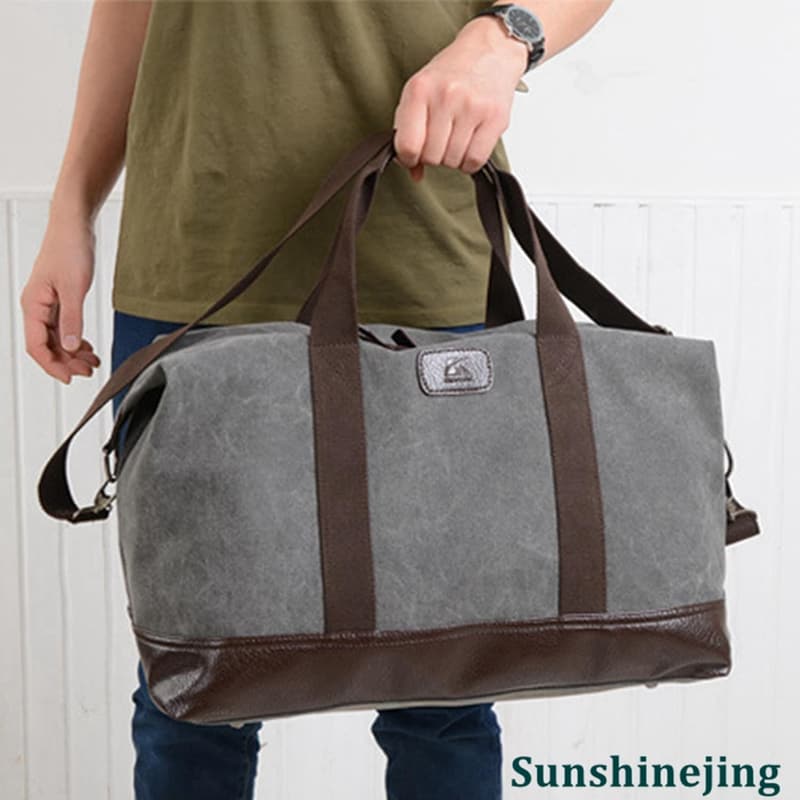 Grey Canvas Leather Travel Duffle Bag for Weekend Getaways