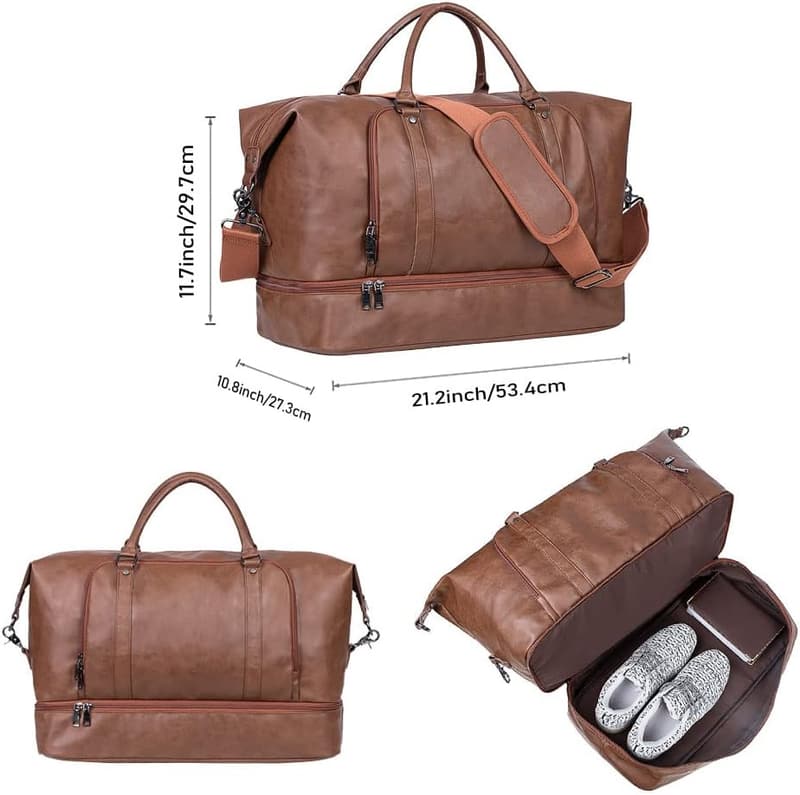 Women's Travel Duffel Bag with Shoe Pouch - Brown Weekender Tote