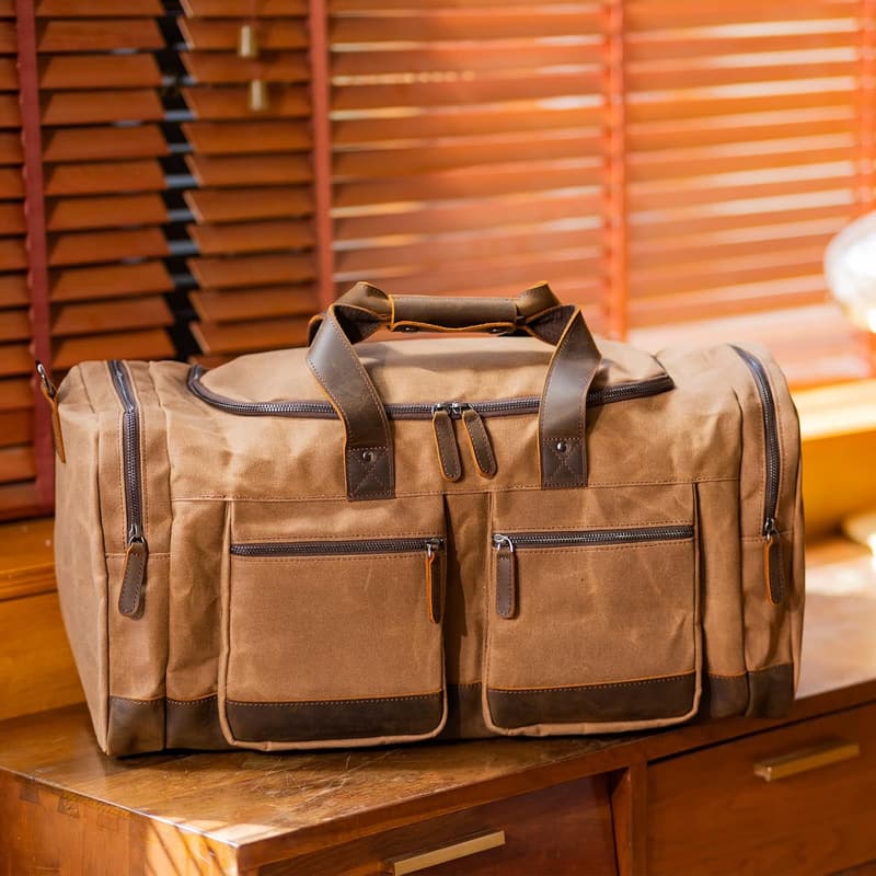 Waterproof Waxed Canvas Leather Travel Duffel Bag