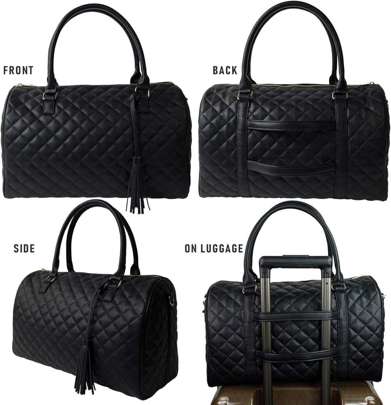 Black Quilted Women's Weekend Duffle Bag - TSA Approved