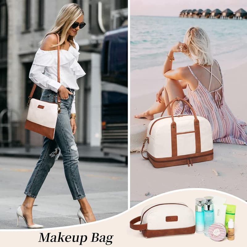 Women's Canvas Weekend Travel Bag with Shoe Compartment