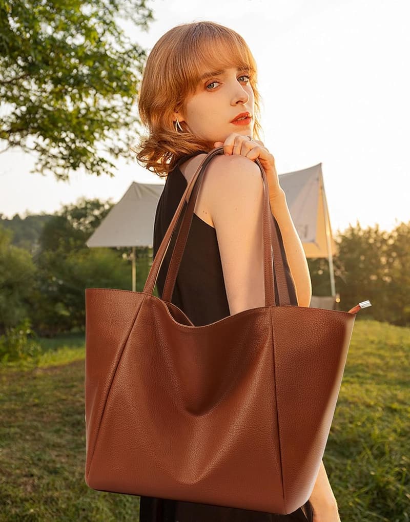 Vegan Leather Oversized Tote Bag for Women - 23L Travel Purse