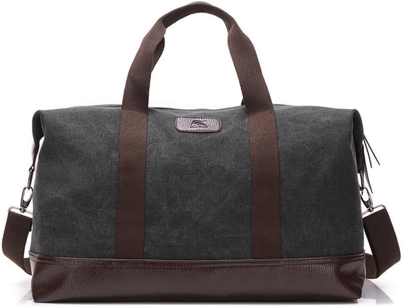 Classic Canvas & Leather Weekender Duffel Bag (Black)