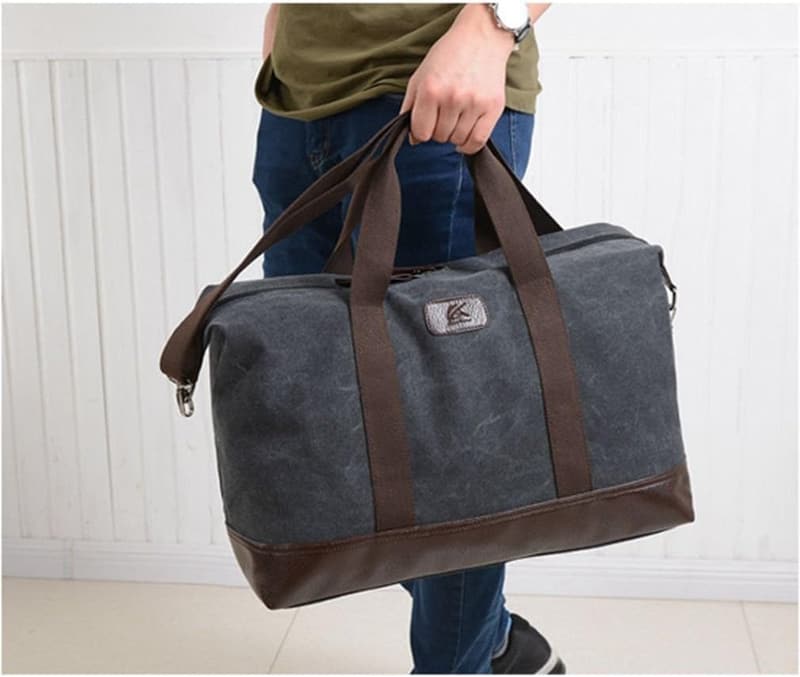 Classic Canvas & Leather Weekender Duffel Bag (Black)
