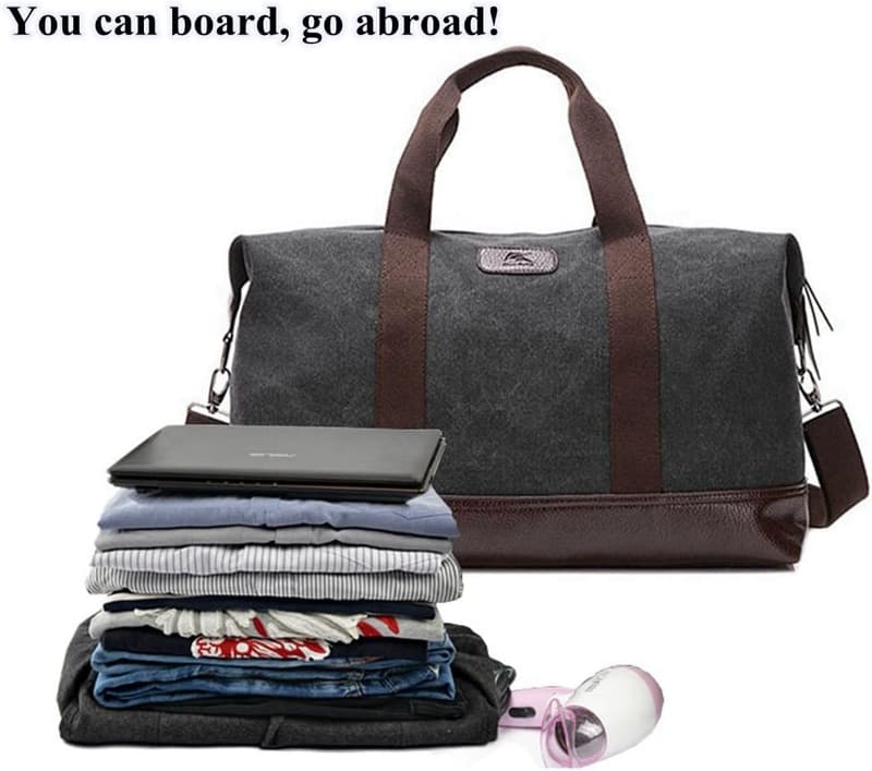 Classic Canvas & Leather Weekender Duffel Bag (Black)