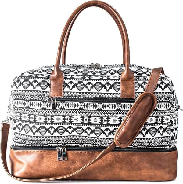Weekend Travel Canvas Duffel Bag with Shoe Pouch (Black)
