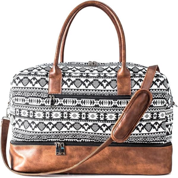 Weekend Travel Canvas Duffel Bag with Shoe Pouch (Black)