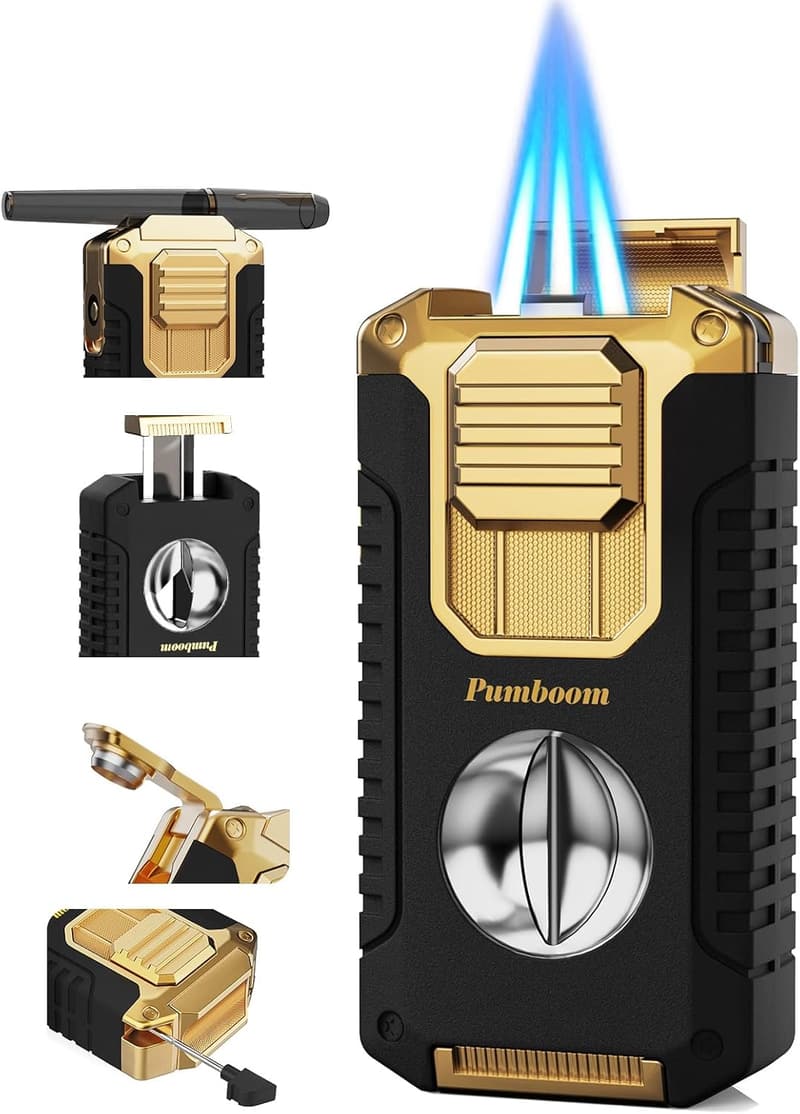 Triple Windproof Jet Flames Torch Lighter with V Cutter & Gift Box
