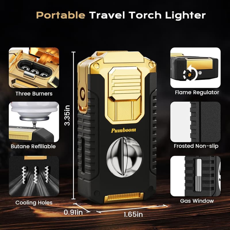 Triple Windproof Jet Flames Torch Lighter with V Cutter & Gift Box
