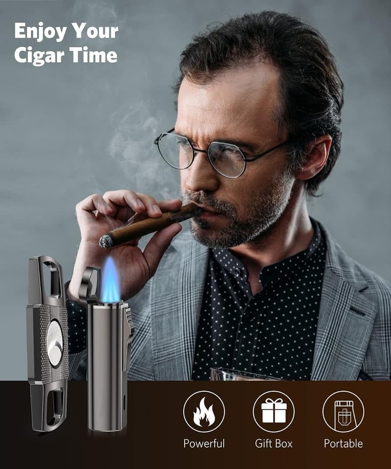 Father's Day Adjustable Jet Flame Cigar Lighter & Cutter Set
