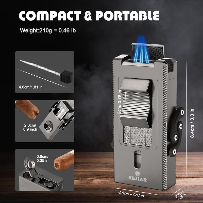 Triple Jet Flame Cigar Torch Lighter with Cutter & Holder