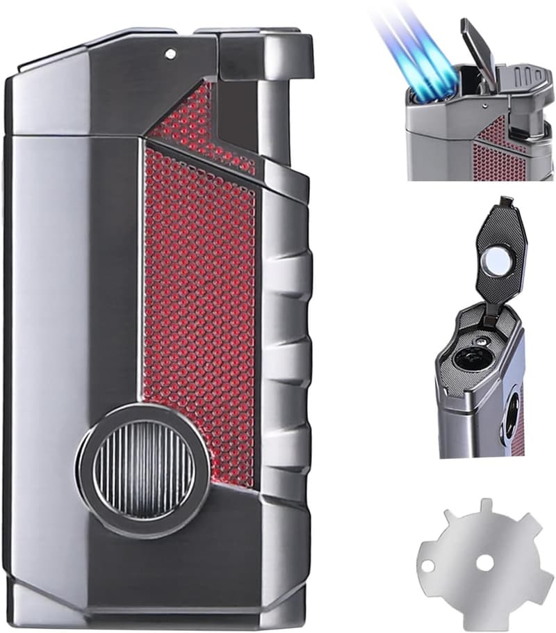 Adjustable Butane Torch Lighter with Triple Jet Flame - Premium Gift for Men