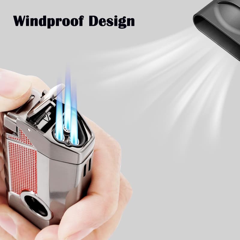 Adjustable Butane Torch Lighter with Triple Jet Flame - Premium Gift for Men