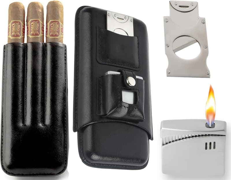 Luxury Portable Cigar Case Set with Cutter & Lighter Gift