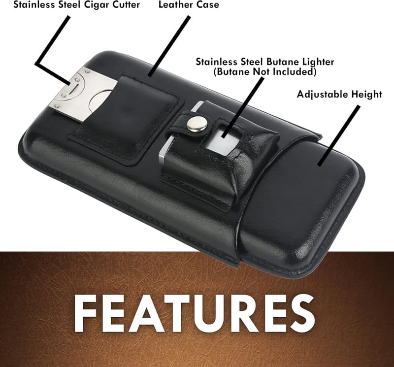 Luxury Portable Cigar Case Set with Cutter & Lighter Gift