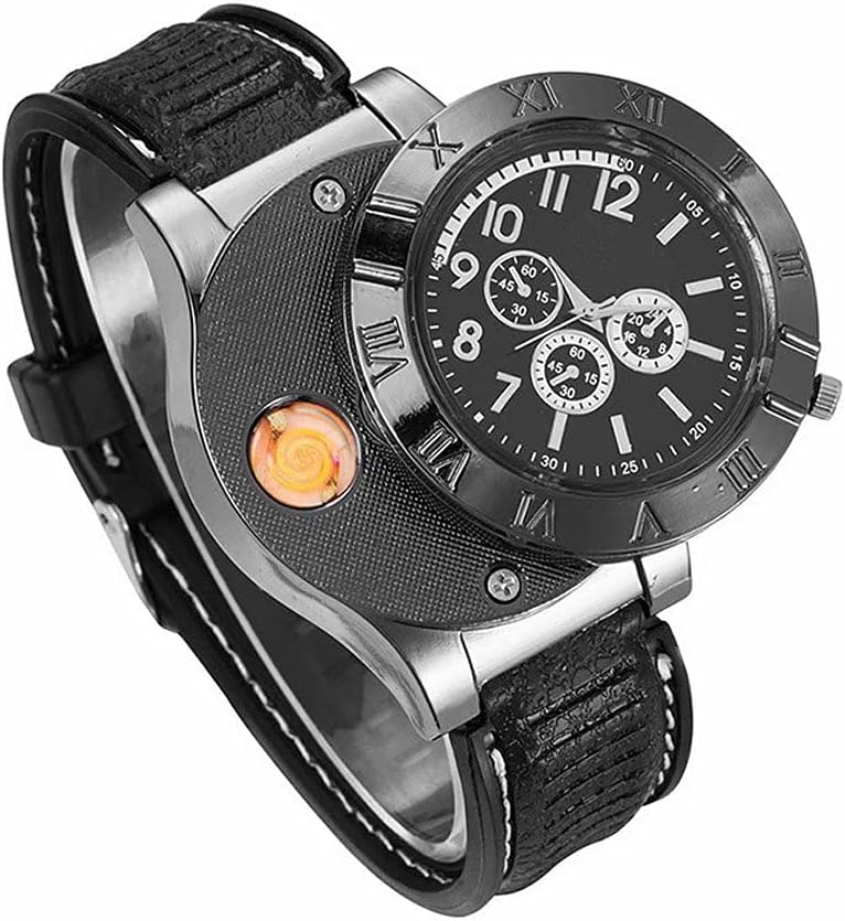 Windproof USB Lighter Watch for Men - Casual Wristwatch
