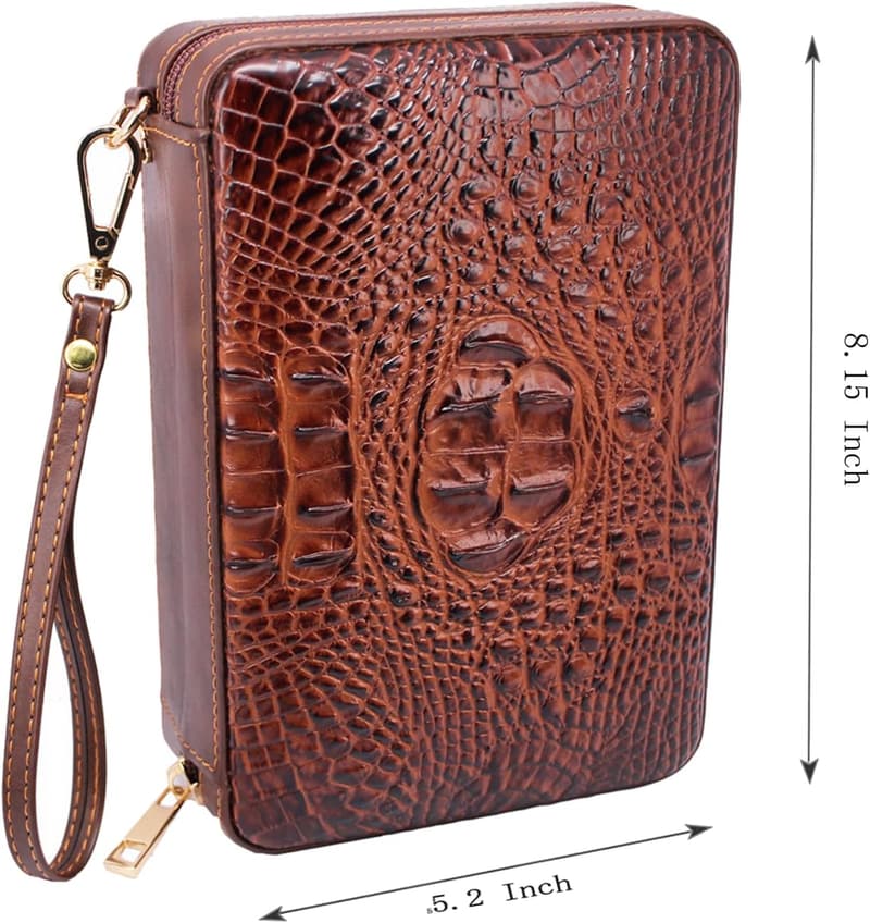 Portable Brown Leather Cigar Case Gift Set with Cutter & Lighter