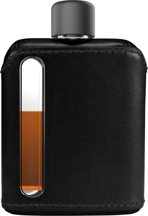 Durable Leather-Wrapped Glass Hip Flask for Whiskey - 100ml
