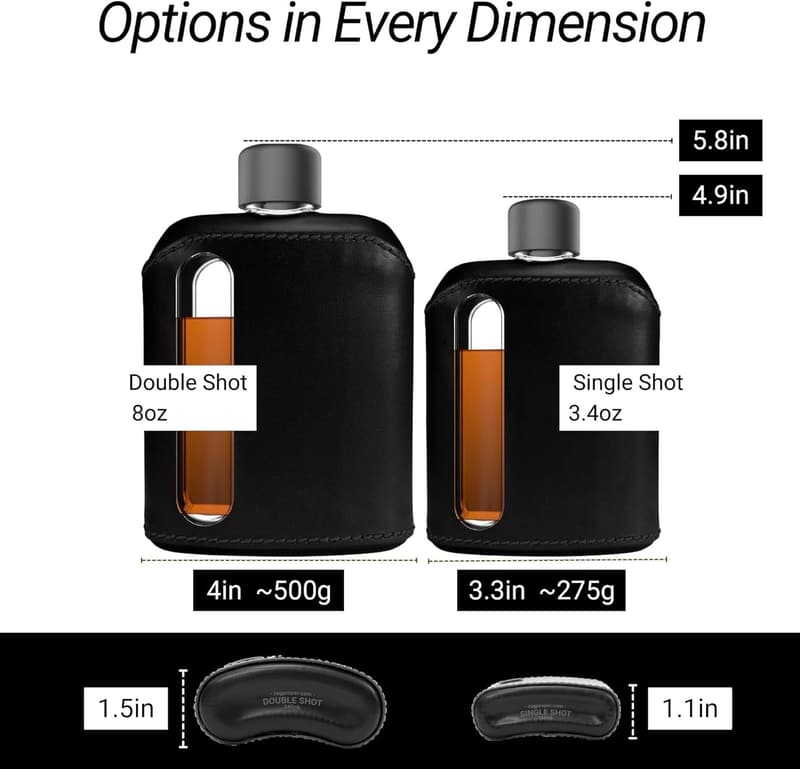 Durable Leather-Wrapped Glass Hip Flask for Whiskey - 100ml