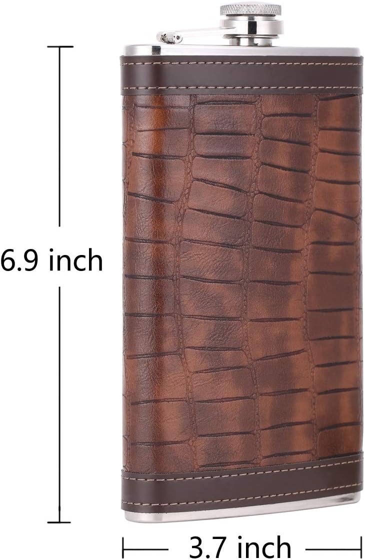 Crocodile Leather Pocket Flask Set with Funnel & Box