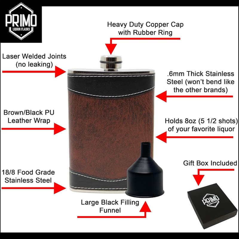 Men's 8oz Heavy Duty Hip Flask Gift Set with Funnel