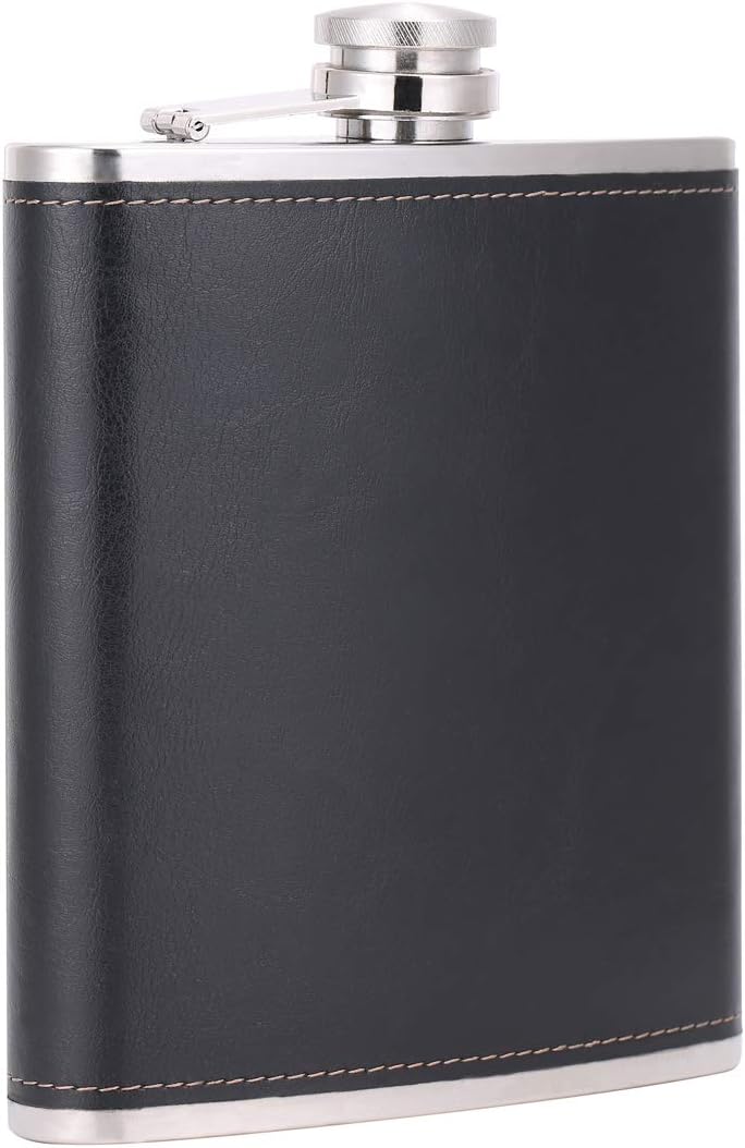 Stainless Steel Whiskey Hip Flask with Leather Wrap - 18 oz