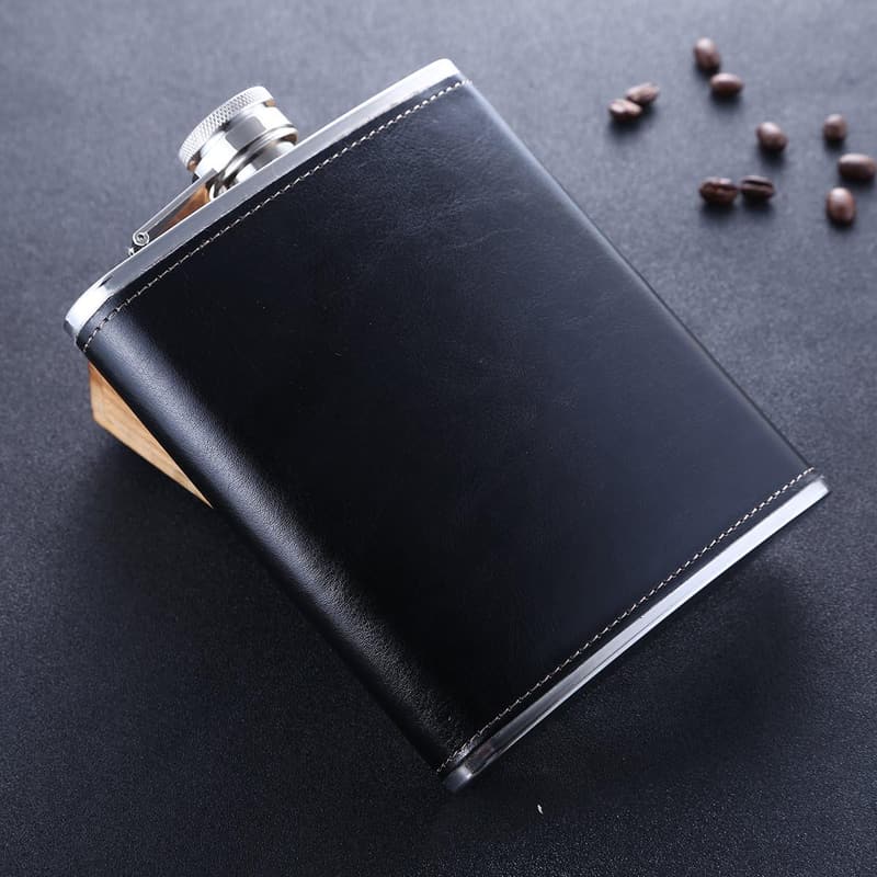 Stainless Steel Whiskey Hip Flask with Leather Wrap - 18 oz