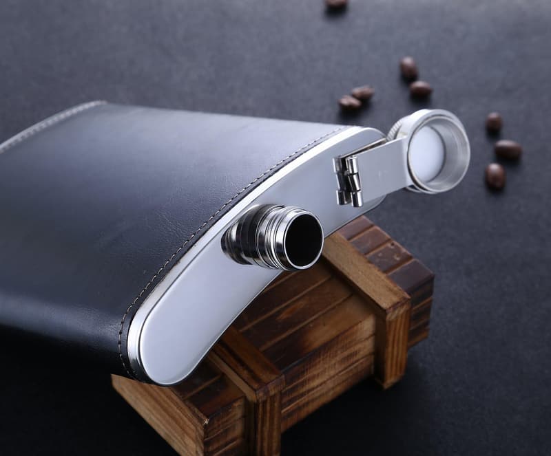 Stainless Steel Whiskey Hip Flask with Leather Wrap - 18 oz