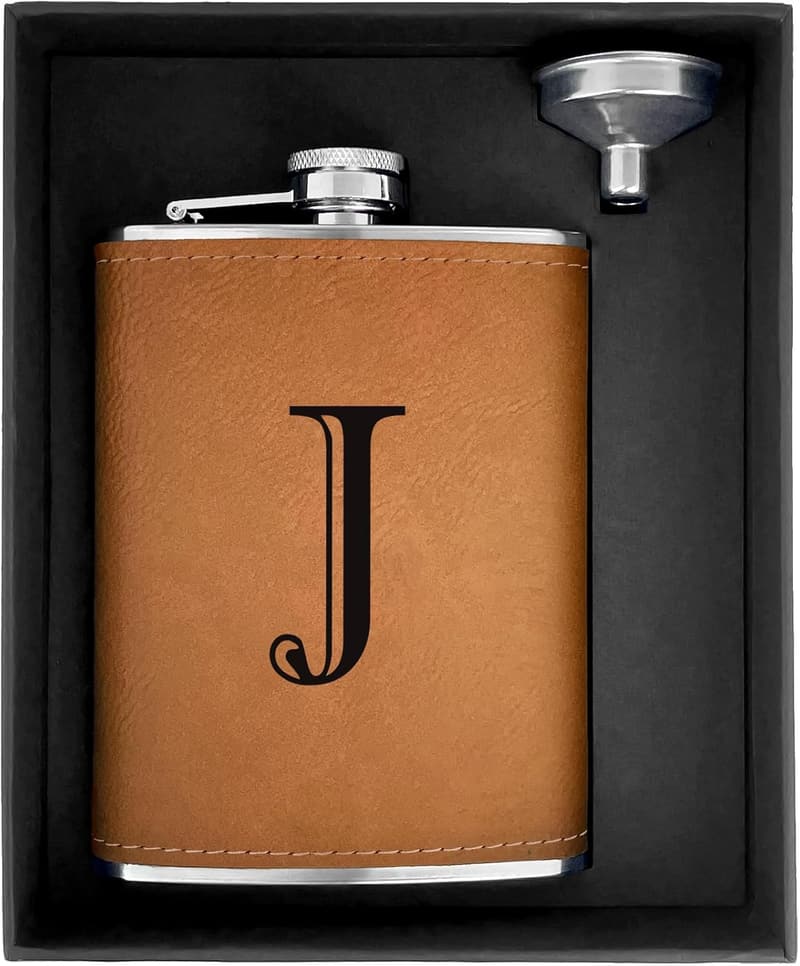 Personalized Leather Hip Flask - 8 oz Engraved for Men