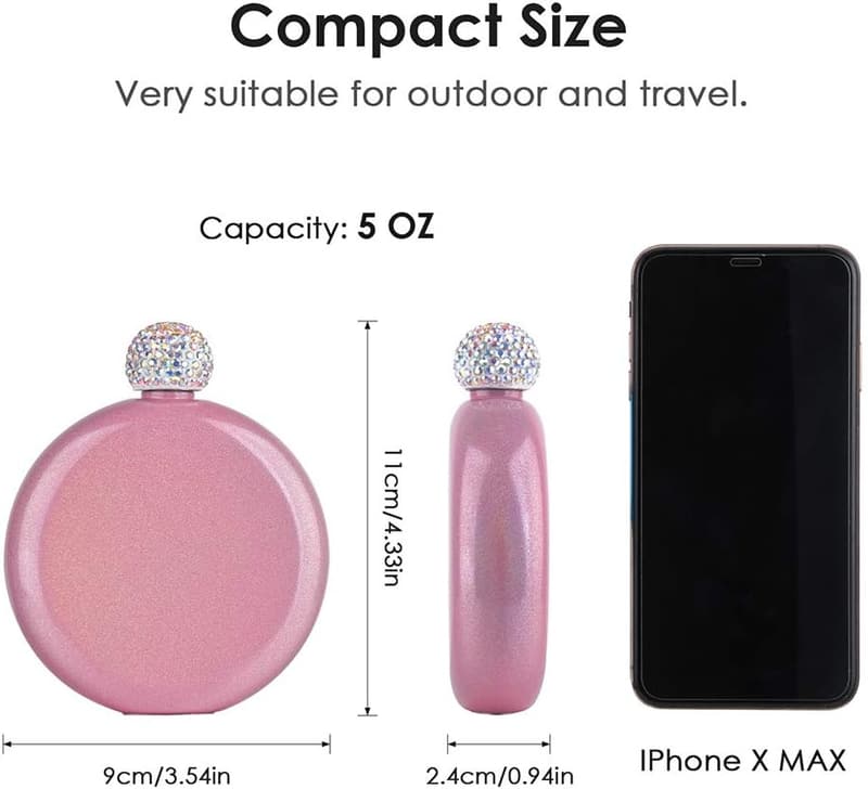 Glitter Stainless Steel Flask for Women - 5 oz Capacity