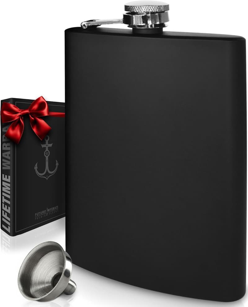 Matte Black Stainless Steel Hip Flask for Whiskey - 8 oz