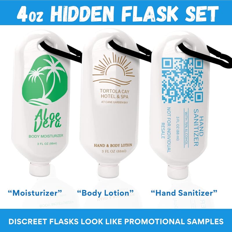Travel-Friendly Hidden Flask Set - 3-Pack Discreet 4oz BPA-Free Bottles