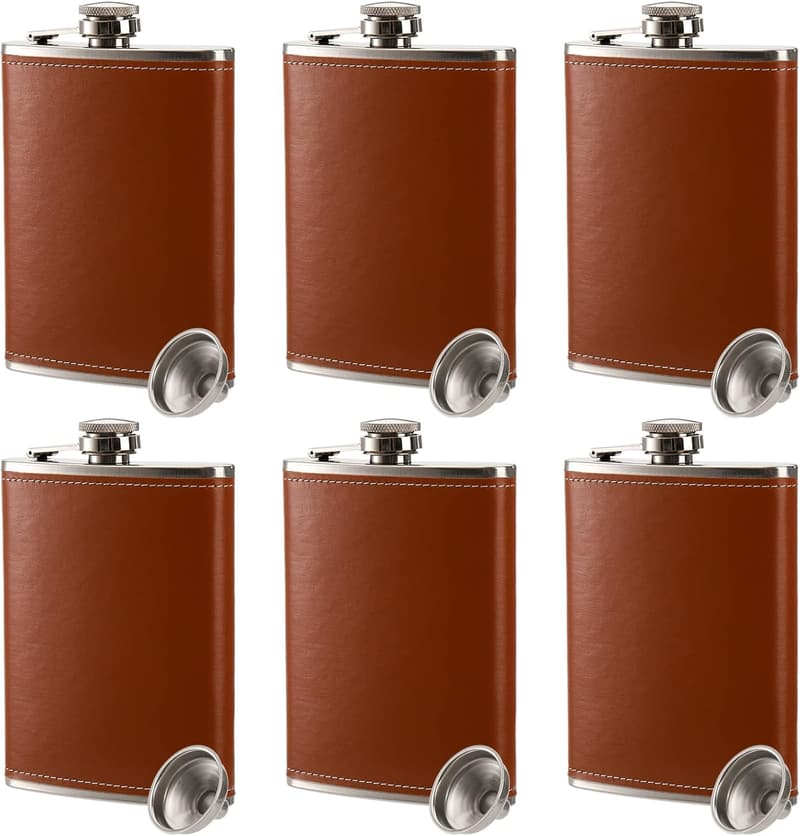 8 oz Stainless Steel Leak-Proof Hip Flask Set with Leather Cover