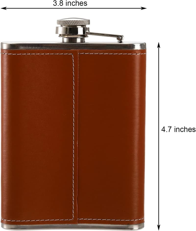 8 oz Stainless Steel Leak-Proof Hip Flask Set with Leather Cover