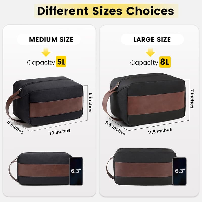 Men's Large Black Toiletry Bag - Water-Resistant Travel Dopp Kit