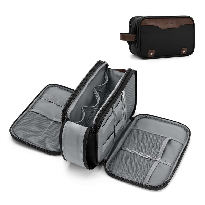 Men's Medium Hanging Travel Toiletry Bag - Waterproof Organizer, Black & Brown