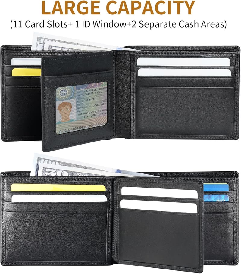 RFID Blocking Genuine Leather Bifold Wallet for Men