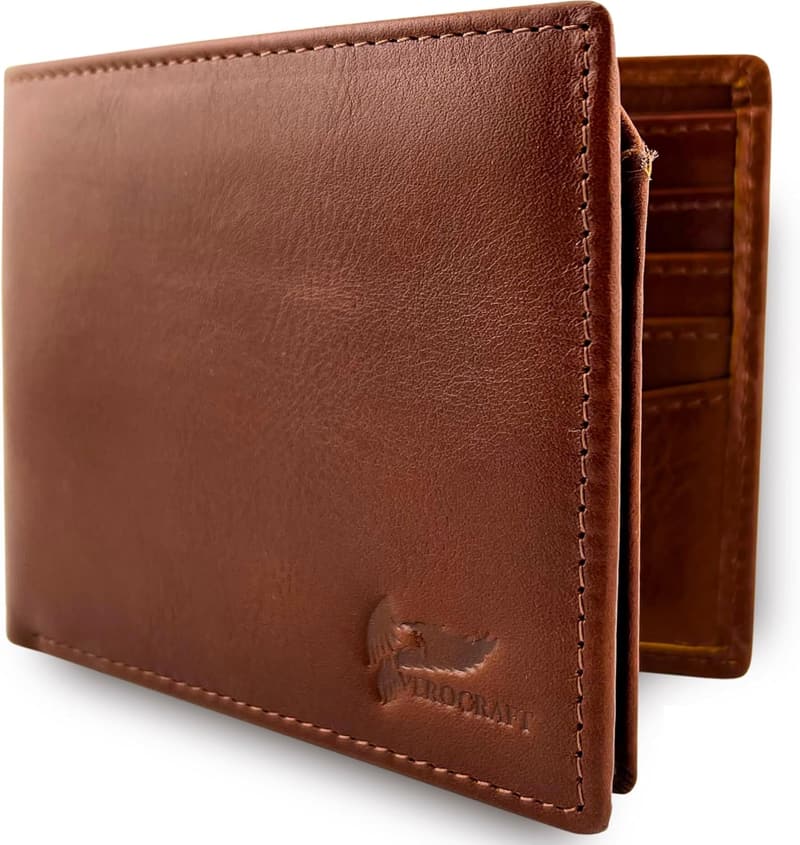 Men's RFID Blocking Bifold Wallet - Brown Full Grain Leather