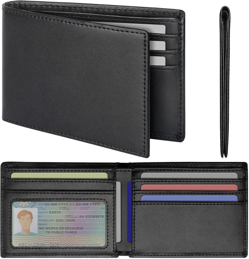 RFID Blocking Slim Leather Bifold Wallet for Men