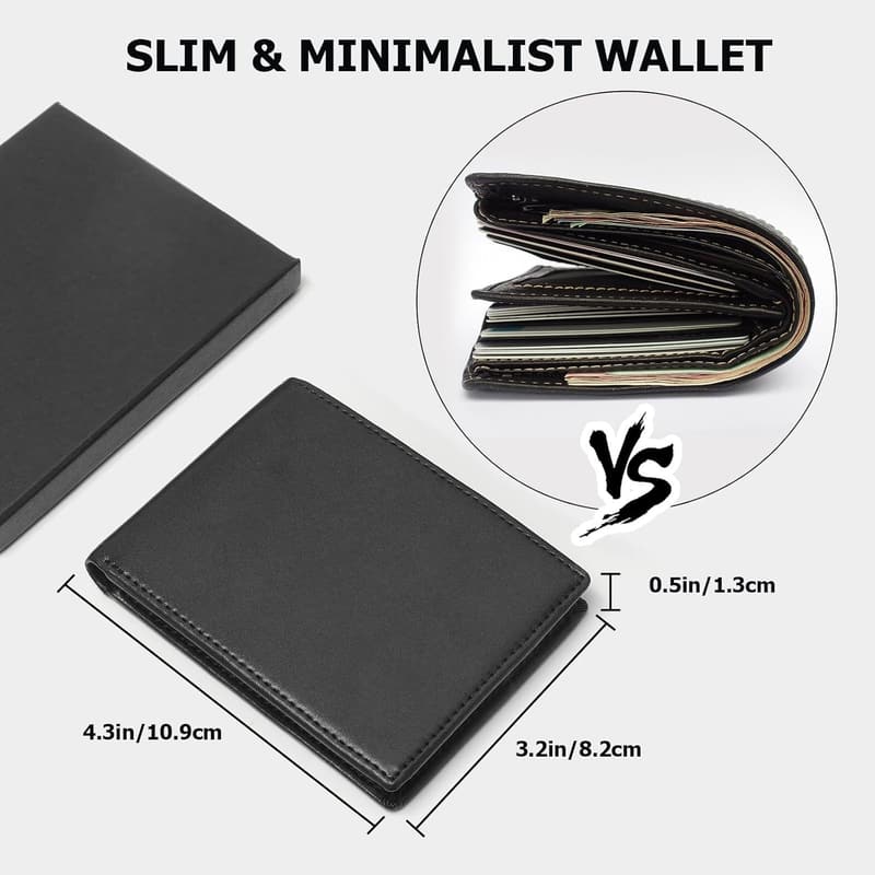 RFID Blocking Slim Leather Bifold Wallet for Men