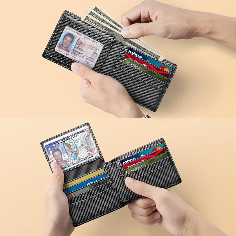 Men's Slim RFID Blocking Bifold Wallet with 12 Card Slots