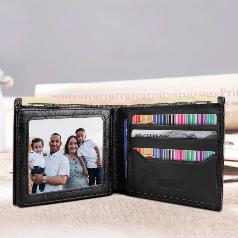 Men's RFID Blocking Genuine Leather Bifold Wallet with Coin Pocket