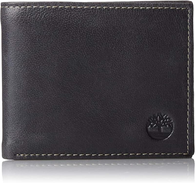 Timberland Men's Black Leather Wallet with Flip Pocket