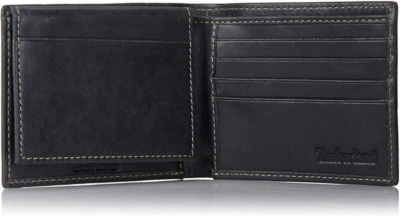 Timberland Men's Black Leather Wallet with Flip Pocket