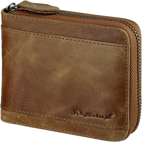 Men's Bifold RFID Blocking Zipper Leather Wallet